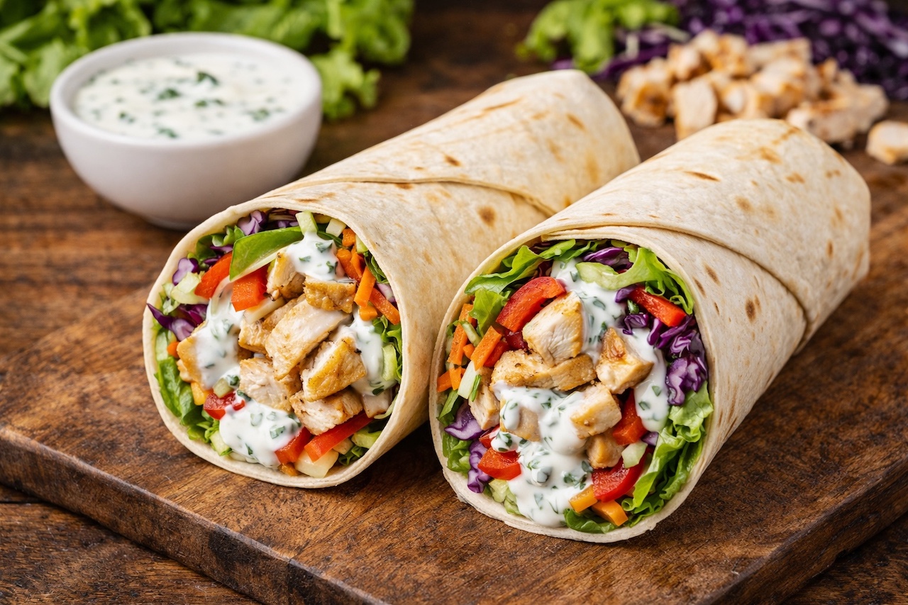 Wraps poulet crudités sauce yaourt