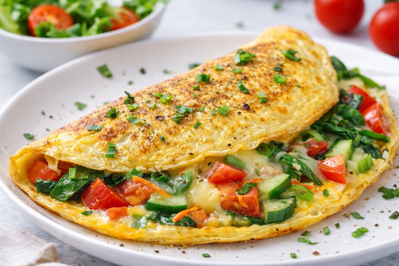 Omelette express aux légumes et fromage