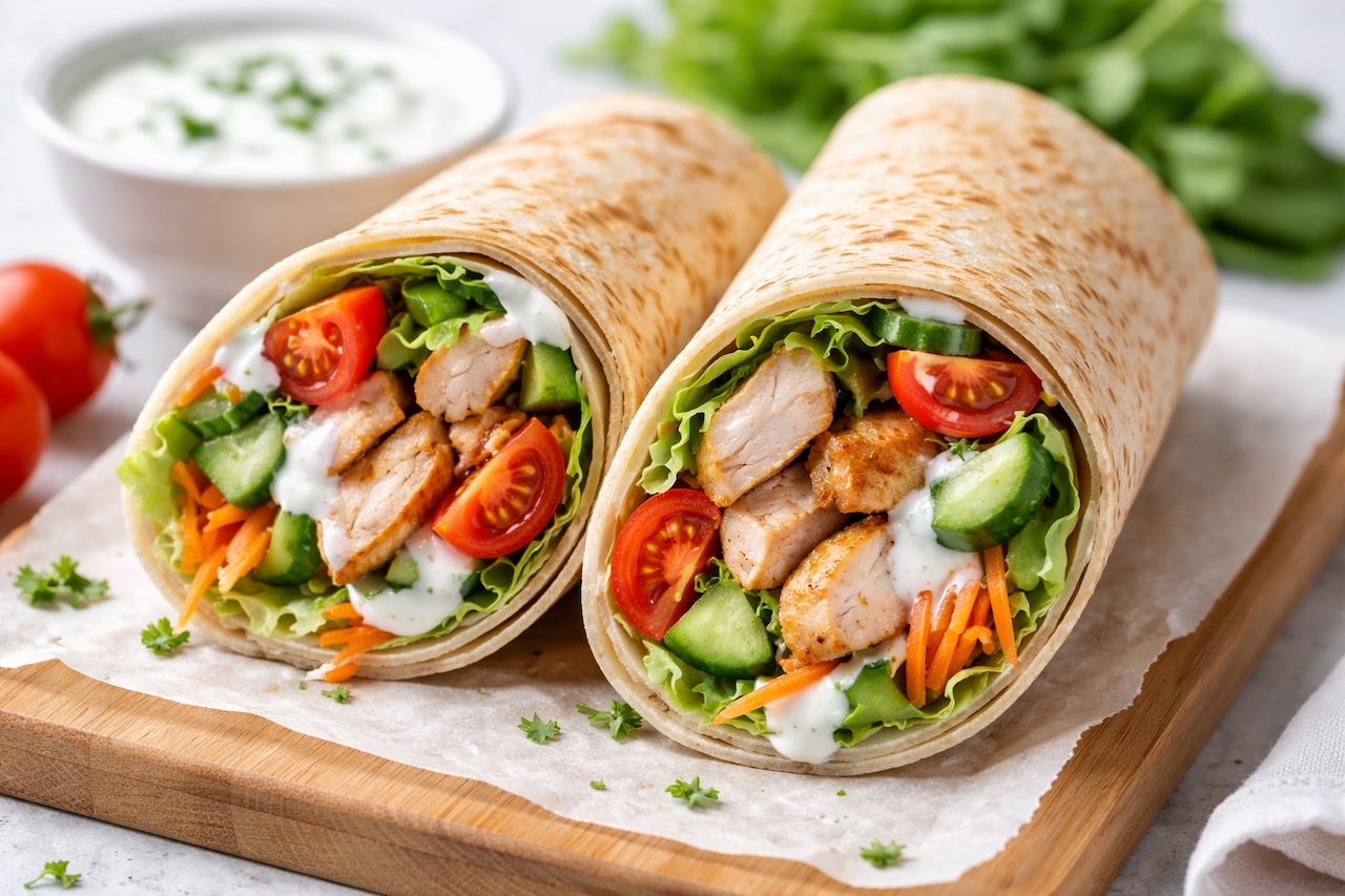 Wrap poulet crudités sauce yaourt